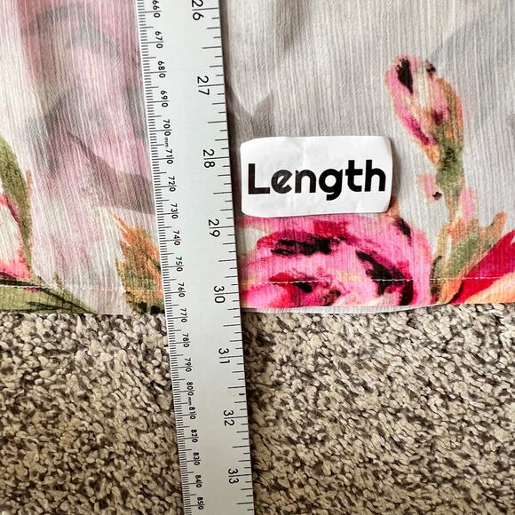 SUSAN GRAVER Women's L Floral Printed Sheer Chiffon Lace Trim Pleated Tunic Top - Picture 11 of 13